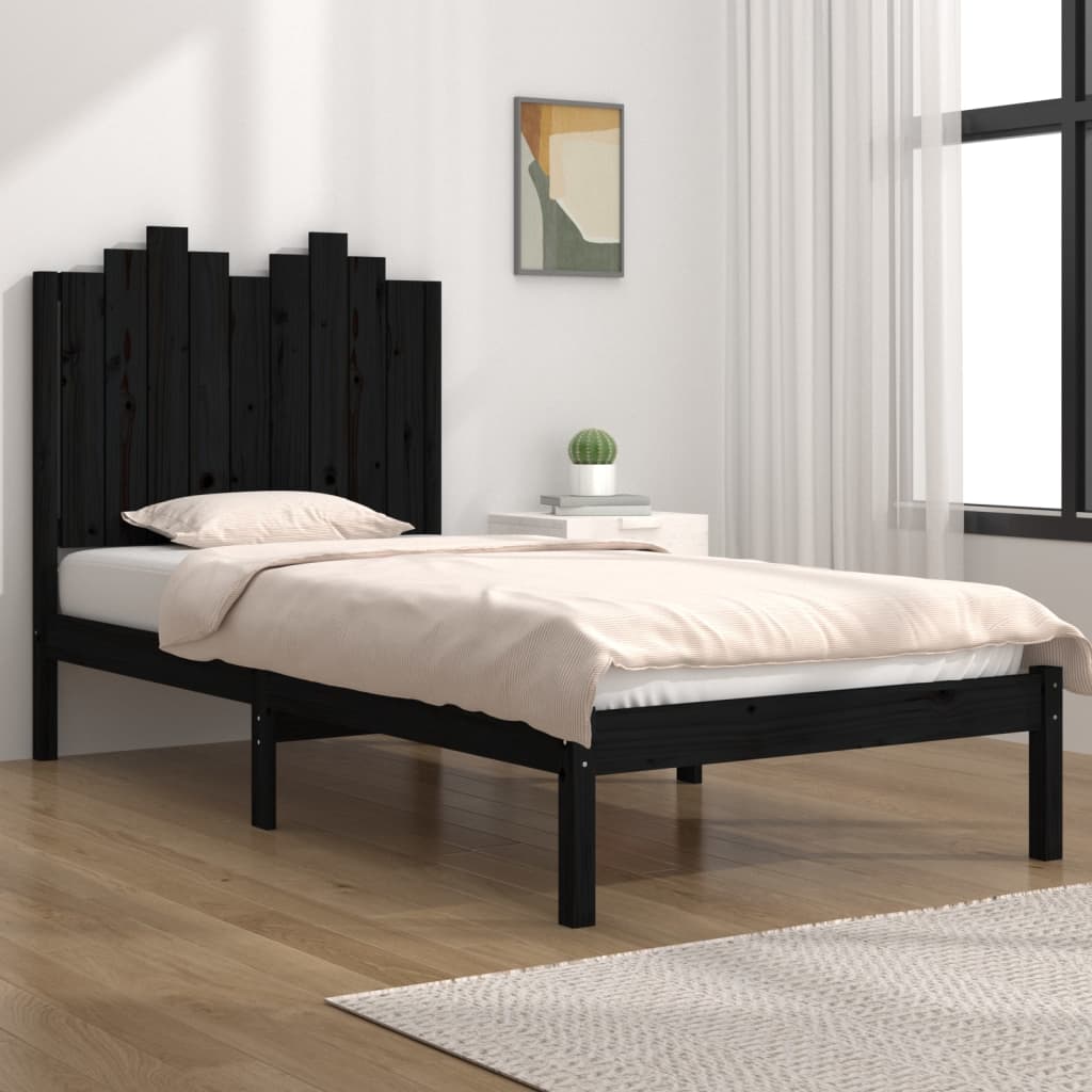 Bed Frame without Mattress Black Solid Wood Small Single