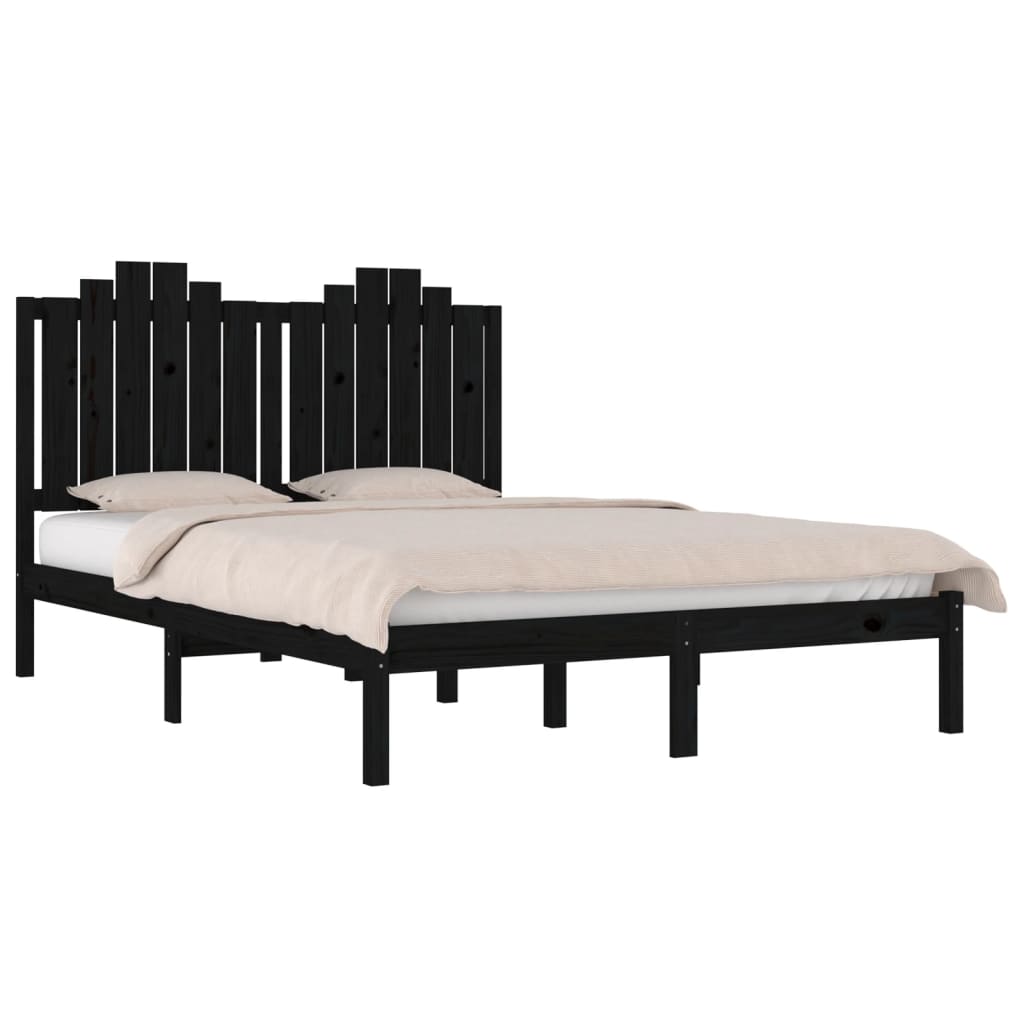 3103762 vidaXL Bed Frame without Mattress Black Solid Wood 140x190 cm (810001+818474)