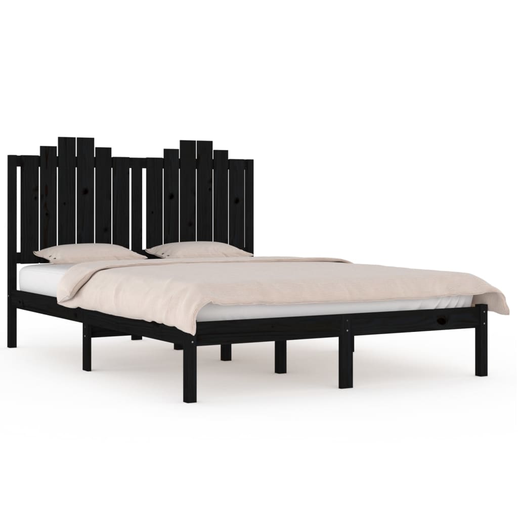 3103802 vidaXL Bed Frame without Mattress Black Solid Wood 200x200 cm (810041+818494)