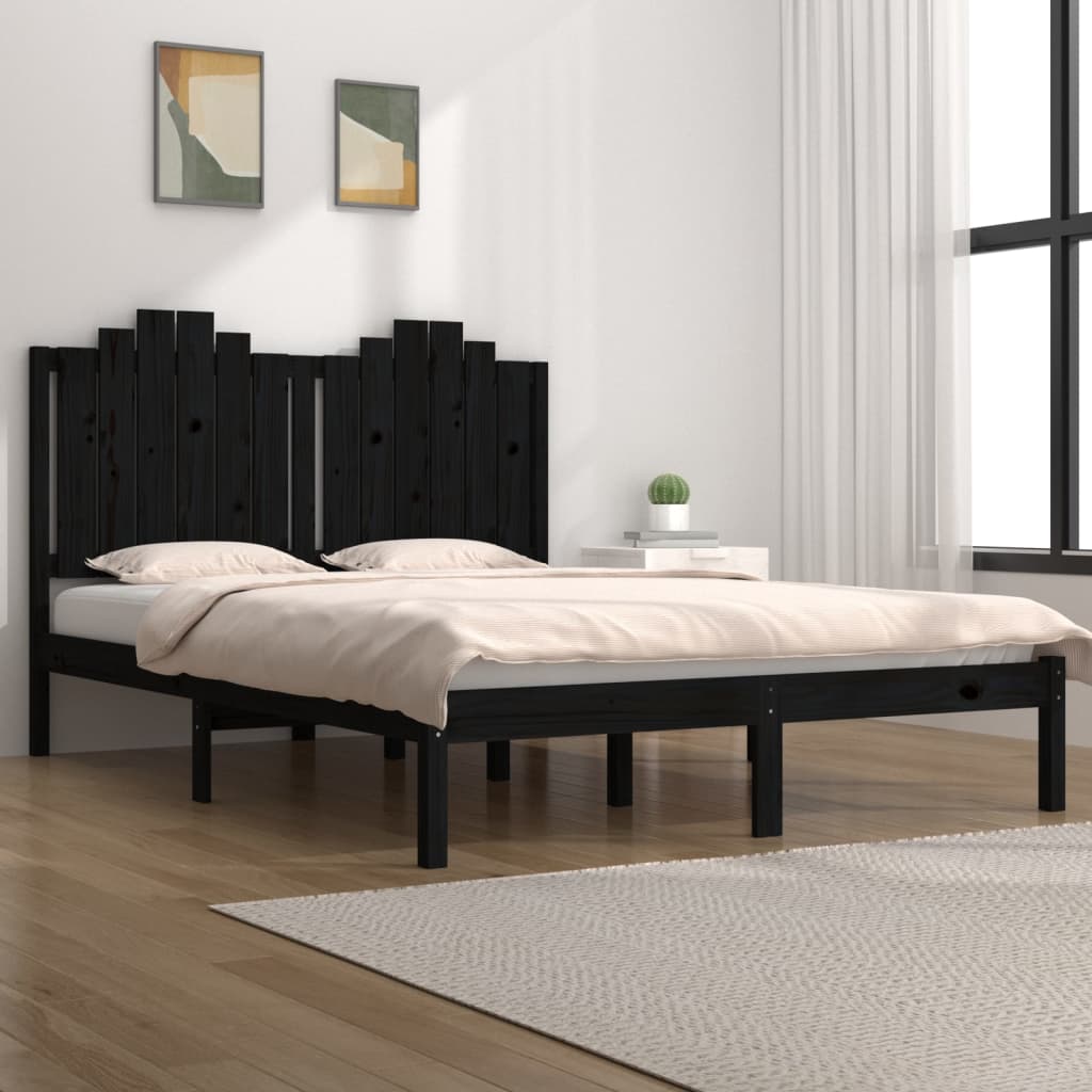 3103802 vidaXL Bed Frame without Mattress Black Solid Wood 200x200 cm (810041+818494)