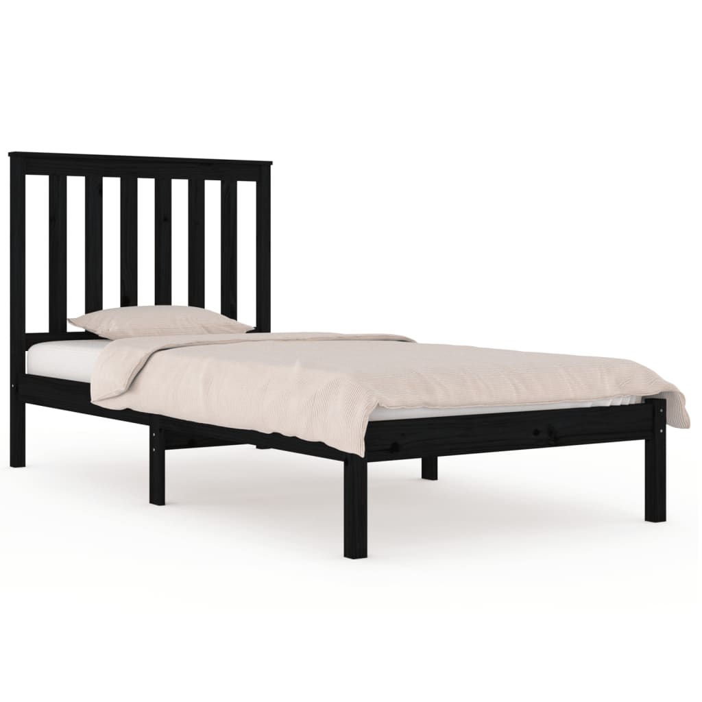 Bed Frame without Mattress Black Solid Wood Small Single