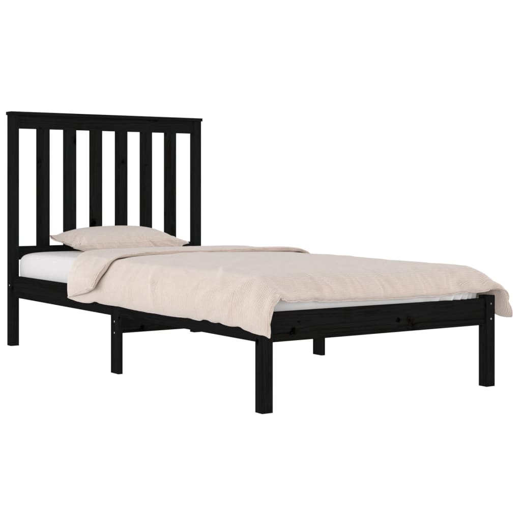 Bed Frame without Mattress Black Solid Wood Small Single