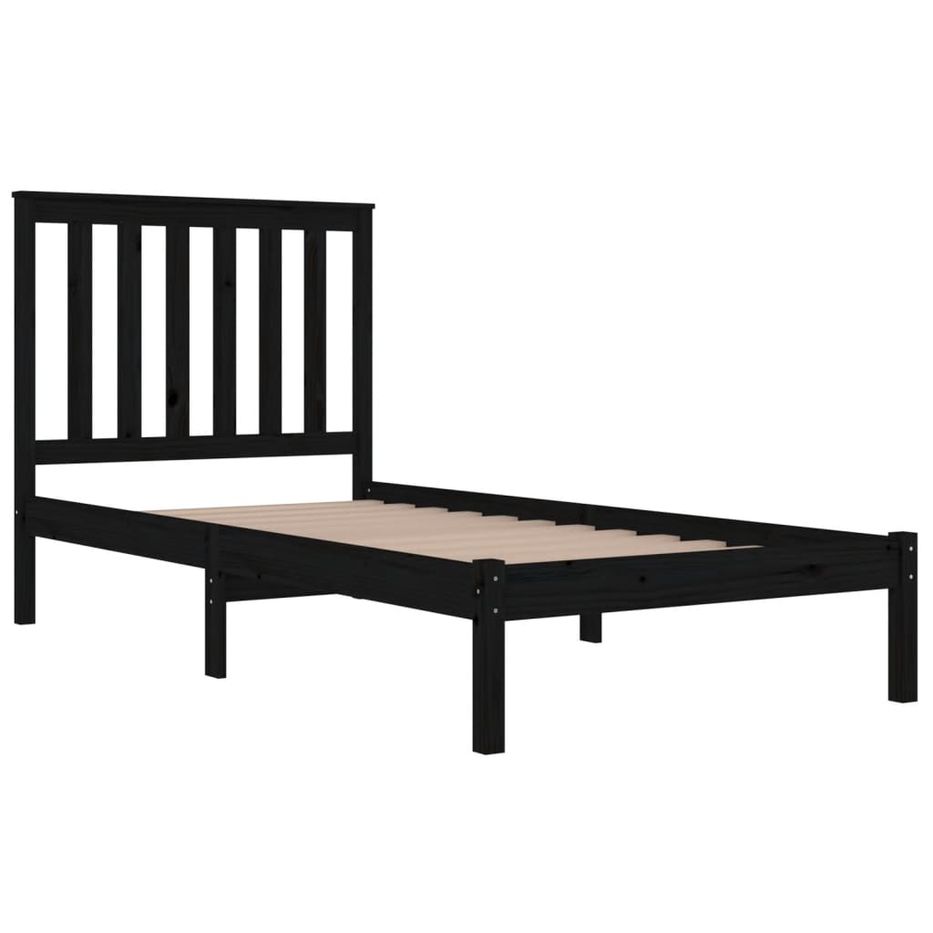 Bed Frame without Mattress Black Solid Wood Small Single