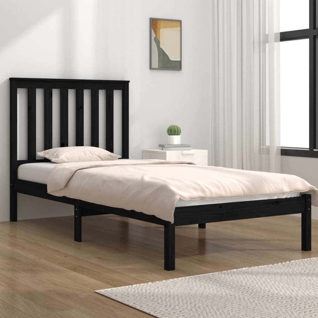 Bed Frame without Mattress Black Solid Wood Small Single