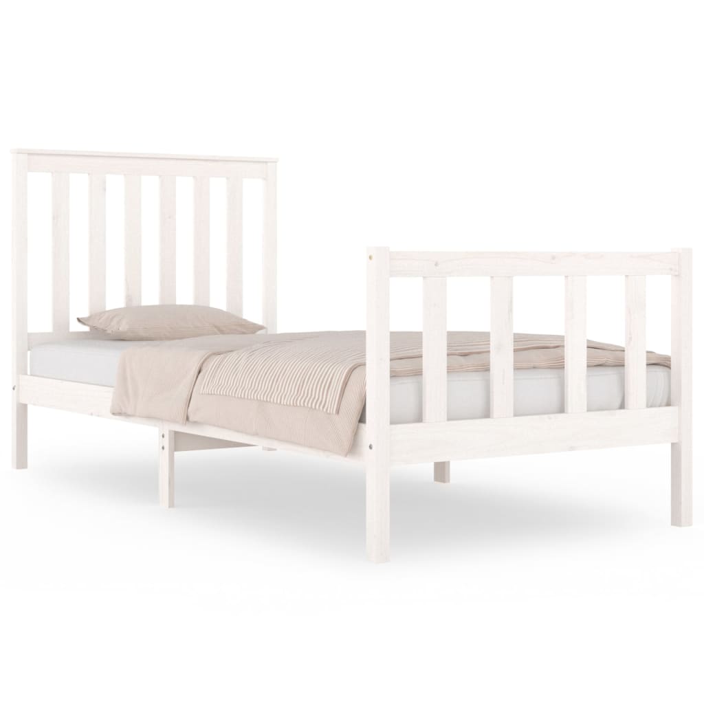 Bed Frame without Mattress White Solid Wood Small Single