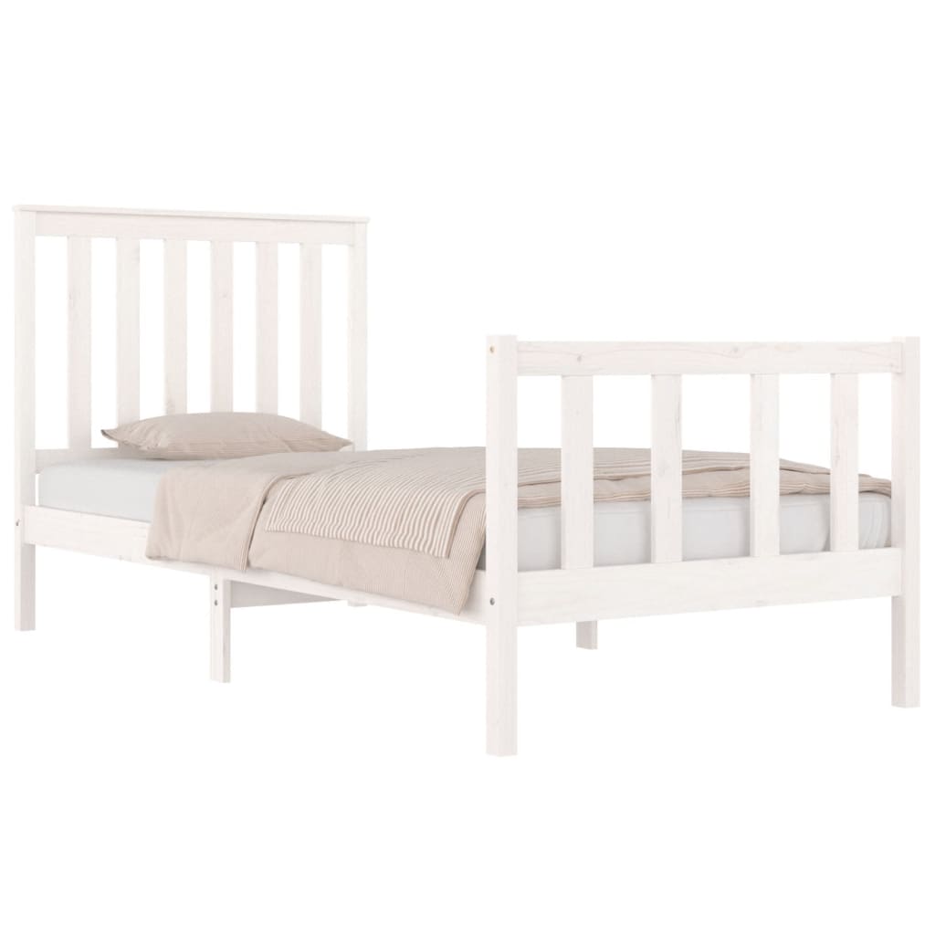 Bed Frame without Mattress White Solid Wood Small Single