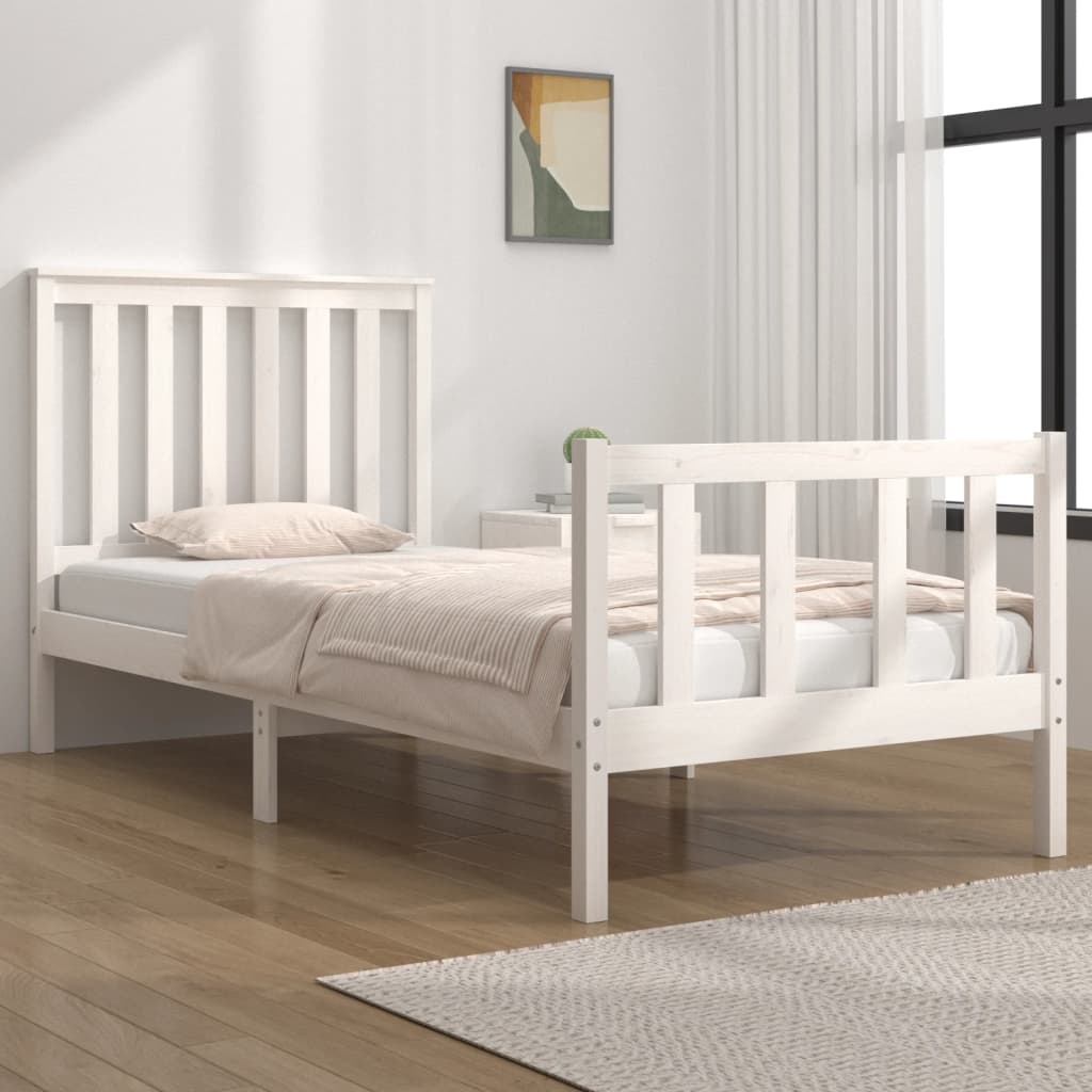 Bed Frame without Mattress White Solid Wood Small Single