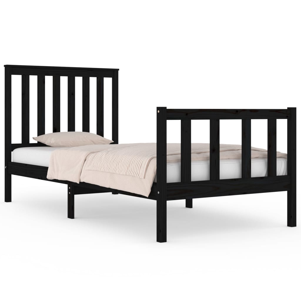 Bed Frame without Mattress Black Solid Wood Small Single