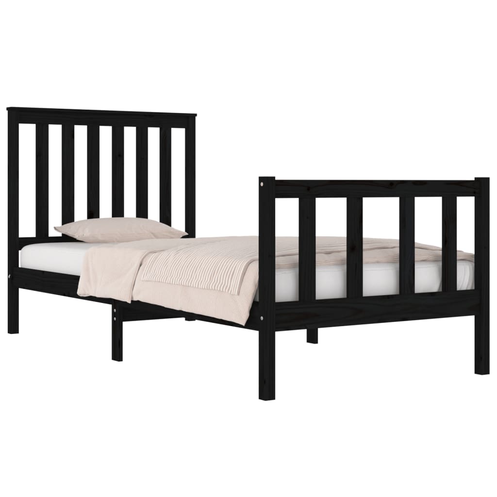 Bed Frame without Mattress Black Solid Wood Small Single