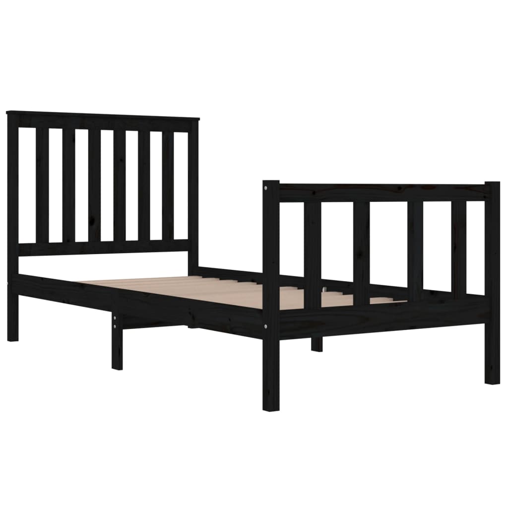 Bed Frame without Mattress Black Solid Wood Small Single