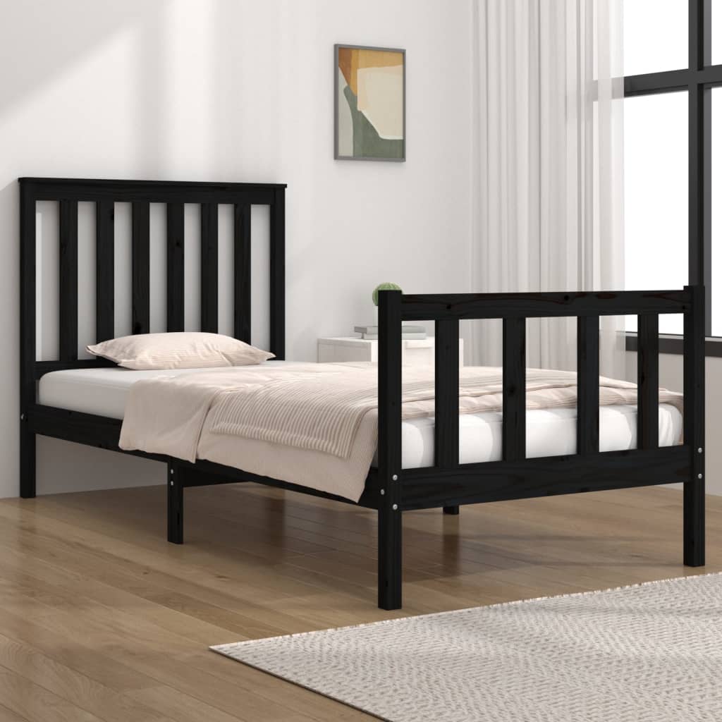 Bed Frame without Mattress Black Solid Wood Small Single