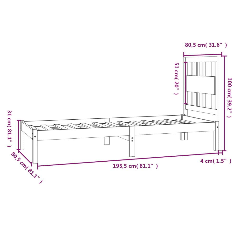 Bed Frame without Mattress Solid Wood Small Single
