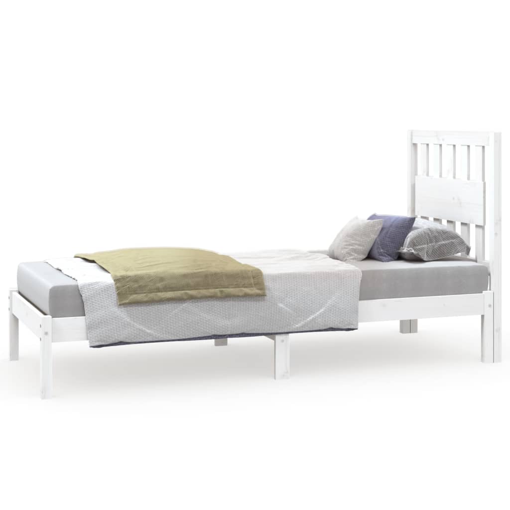 Bed Frame without Mattress White Solid Wood Small Single