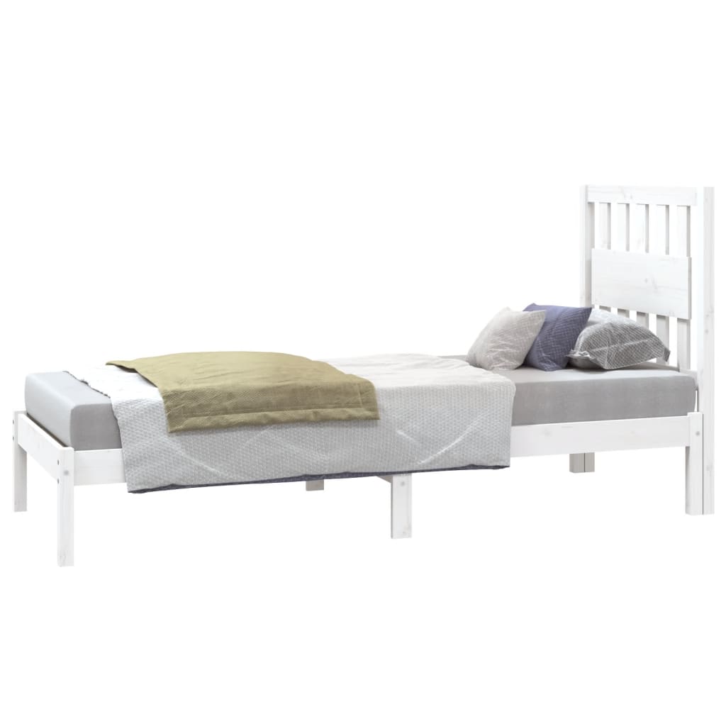 Bed Frame without Mattress White Solid Wood Small Single