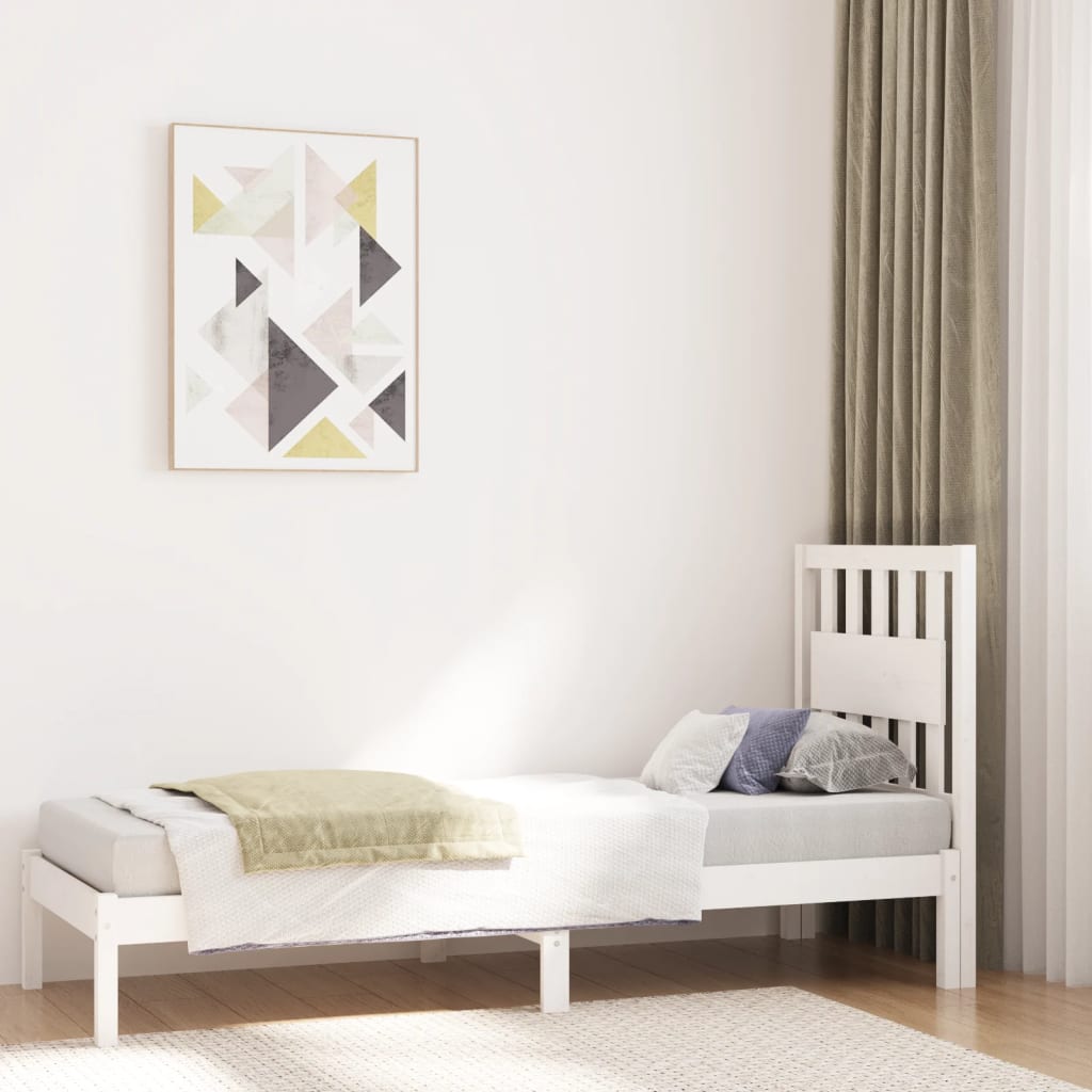 Bed Frame without Mattress White Solid Wood Small Single