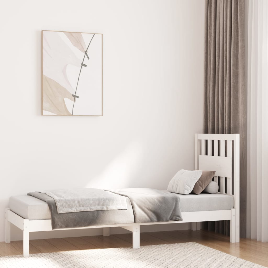 Bed Frame without Mattress White Solid Wood Small Single