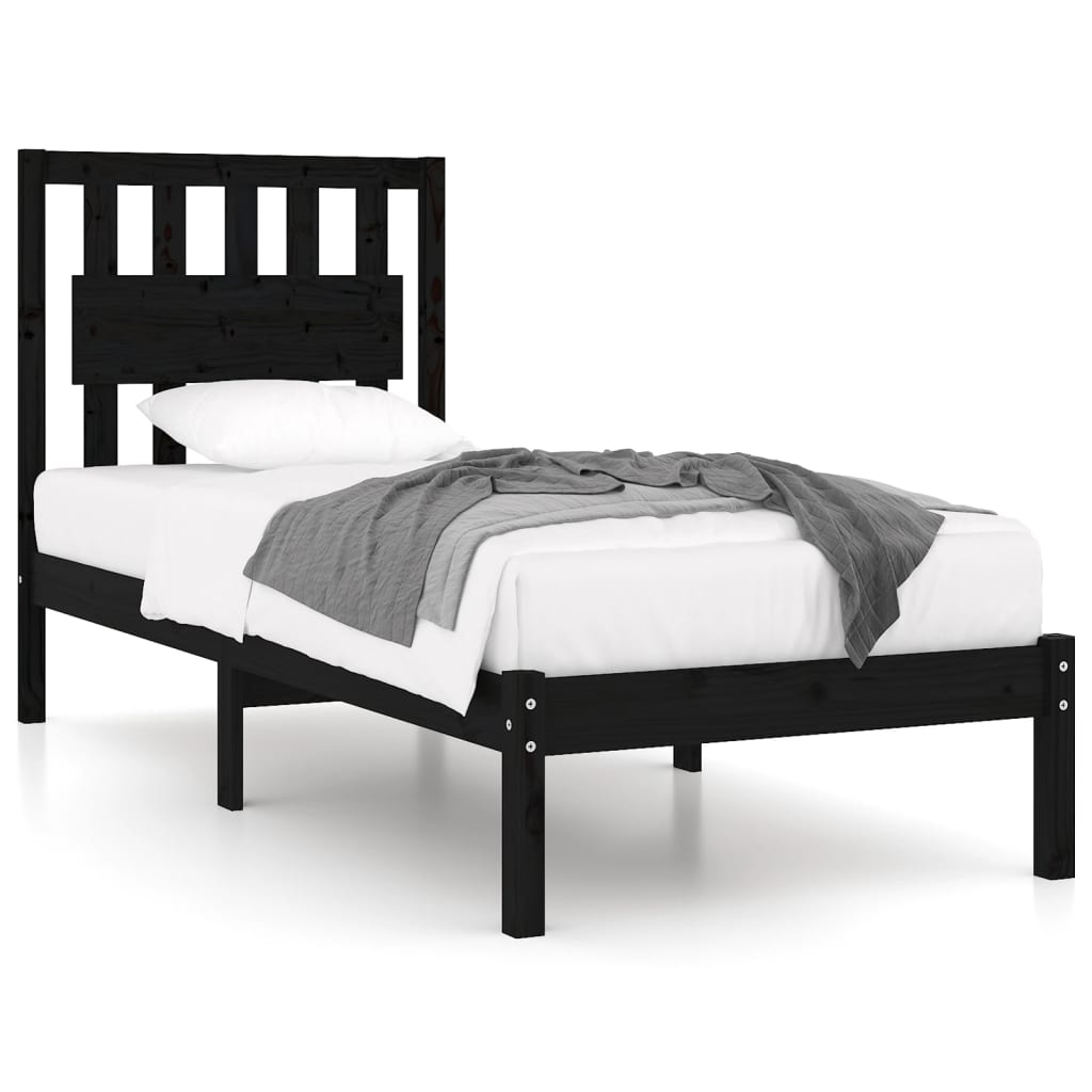 Bed Frame without Mattress Black Solid Wood Small Single