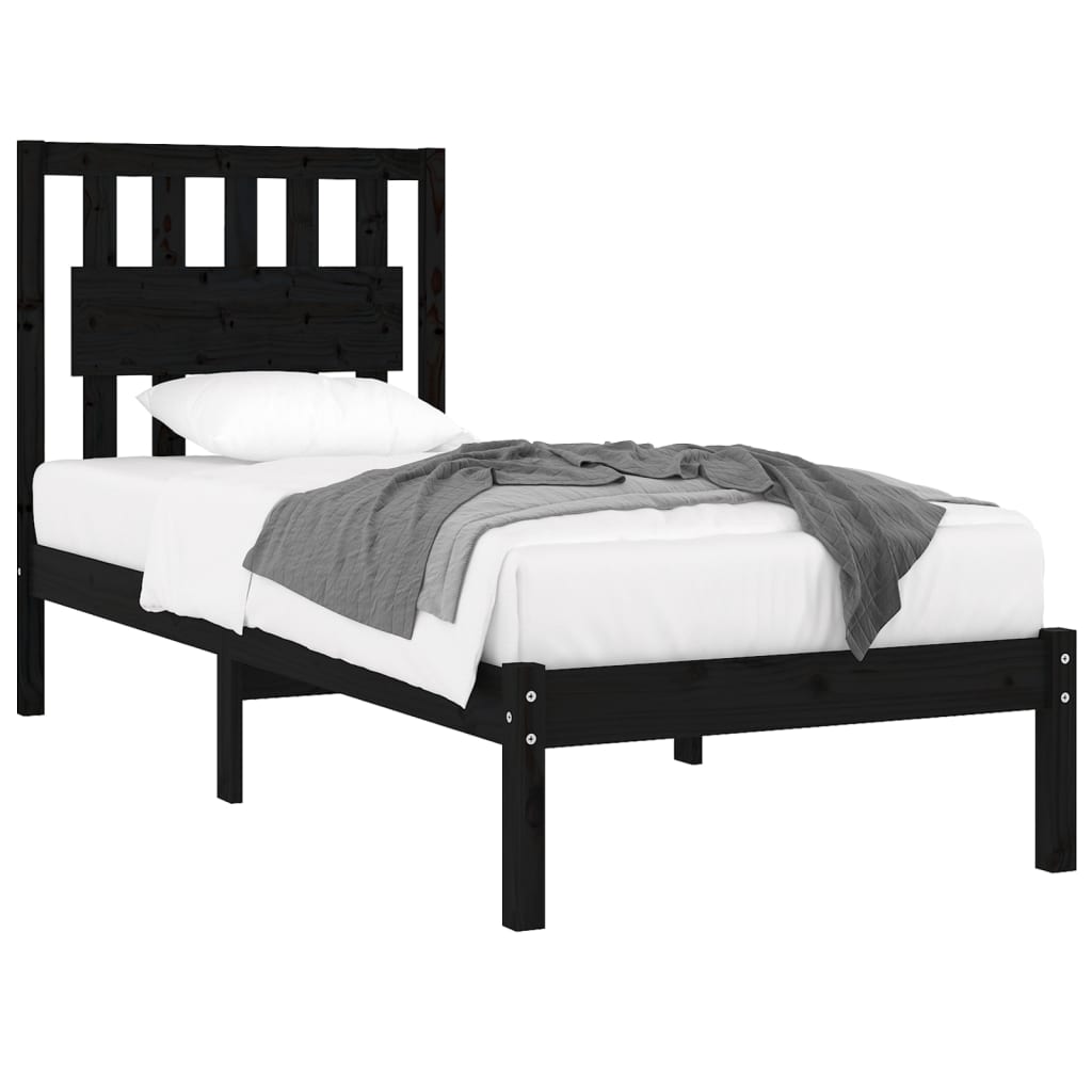 Bed Frame without Mattress Black Solid Wood Small Single