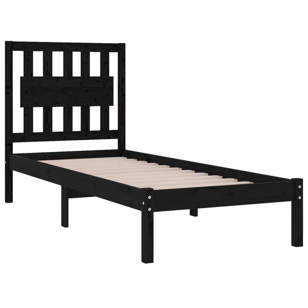 Bed Frame without Mattress Black Solid Wood Small Single