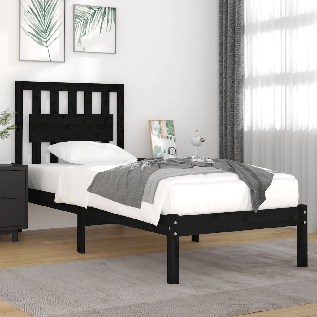 Bed Frame without Mattress Black Solid Wood Small Single