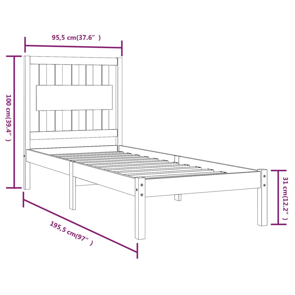 Bed Frame without Mattress Solid Wood Single