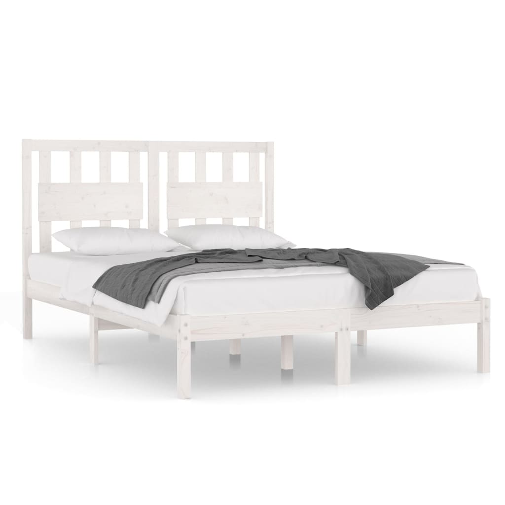 Bed Frame without Mattress White Solid Wood Double