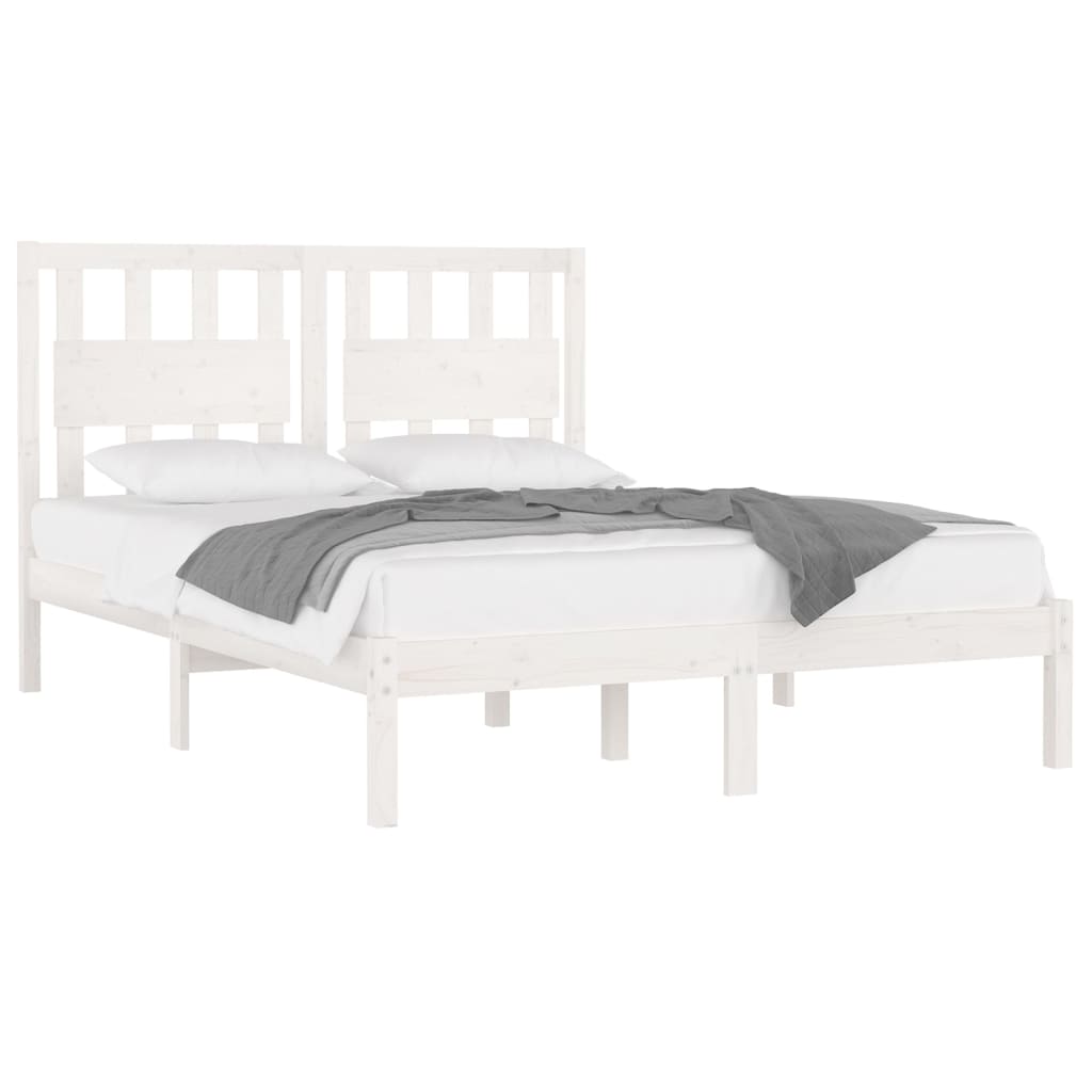 Bed Frame without Mattress White Solid Wood Double