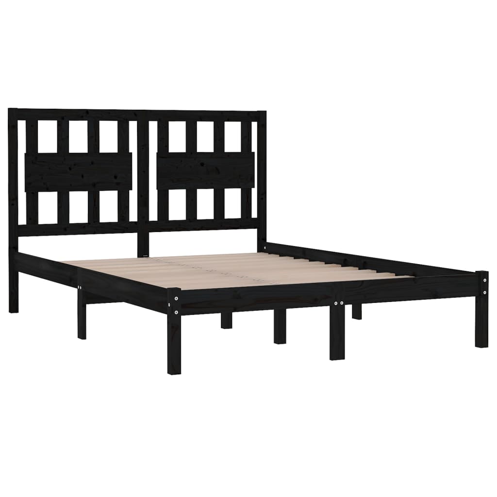 3103917 vidaXL Bed Frame without Mattress Black Solid Wood 140x190 cm (810001+818574)