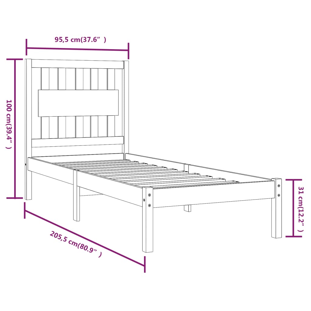 3103918 vidaXL Bed Frame without Mattress Solid Wood 90x200 cm (810002+818550)