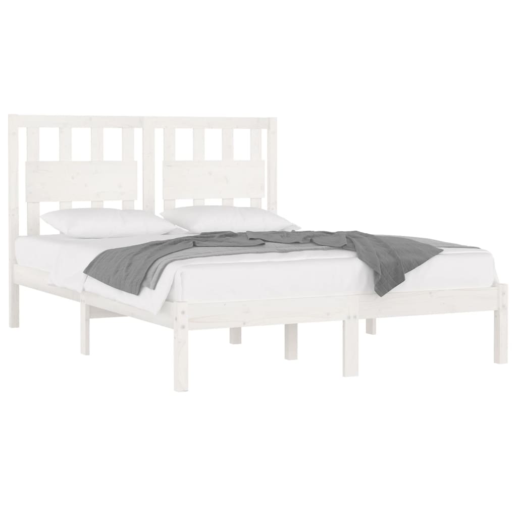 Bed Frame without Mattress White Solid Wood Pine King Size