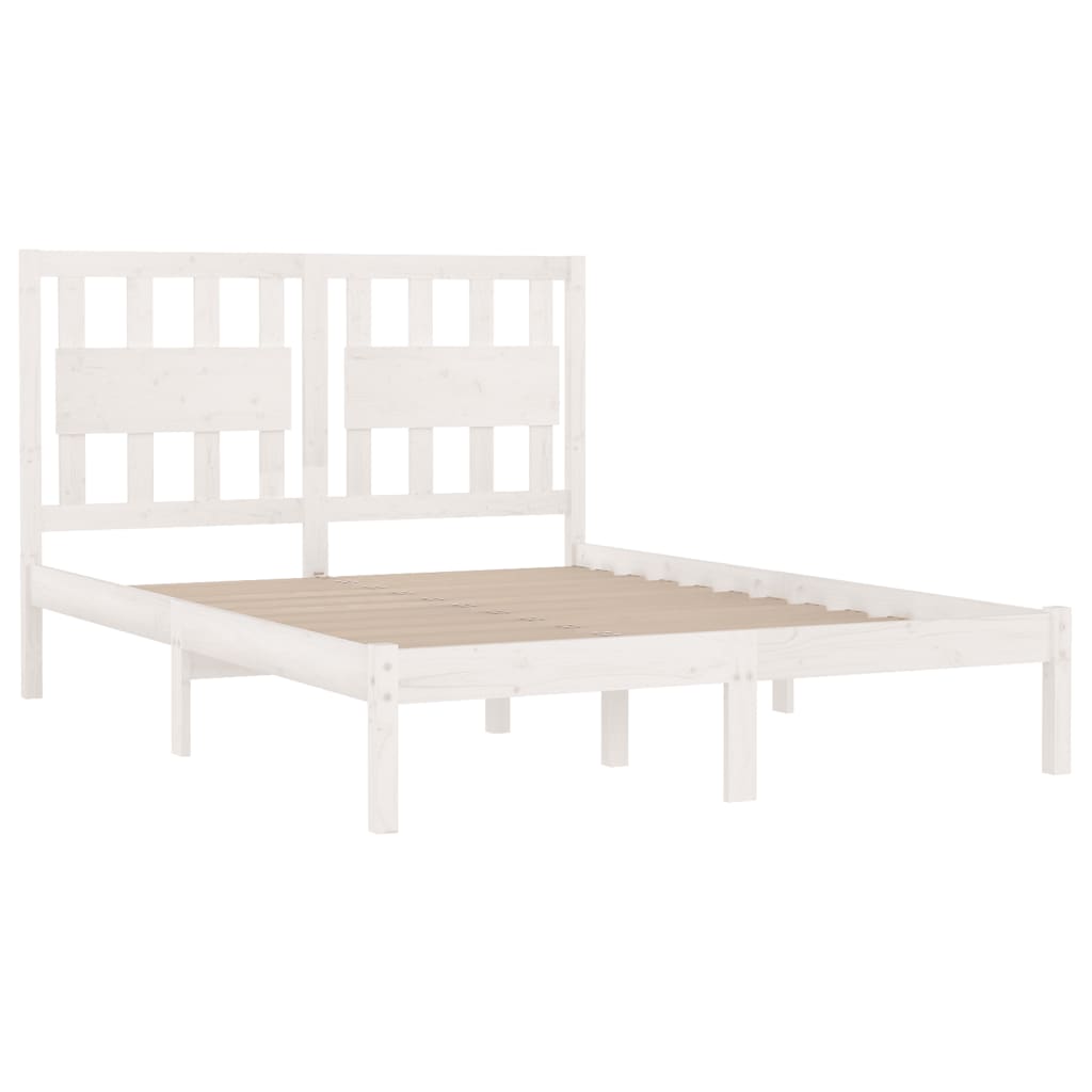 Bed Frame without Mattress White Solid Wood Pine King Size