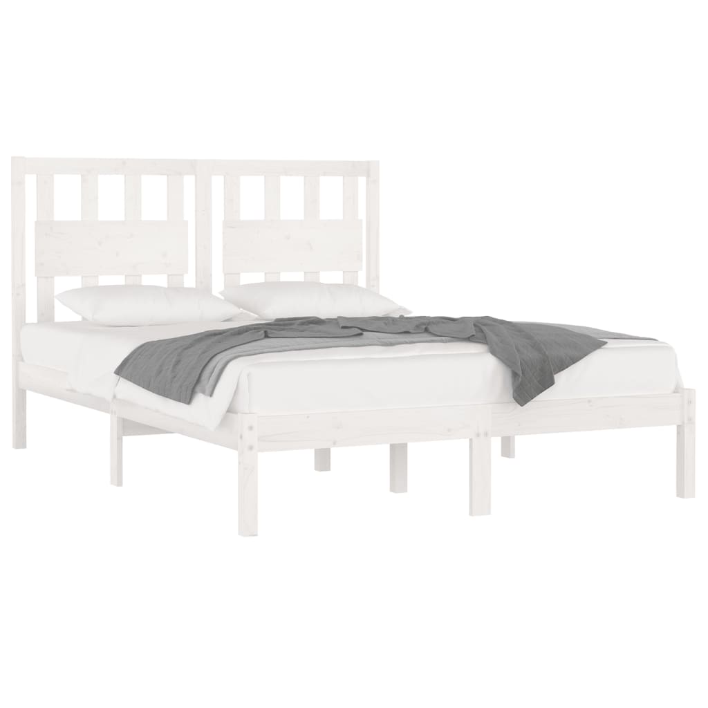 Bed Frame without Mattress White Solid Wood Super King