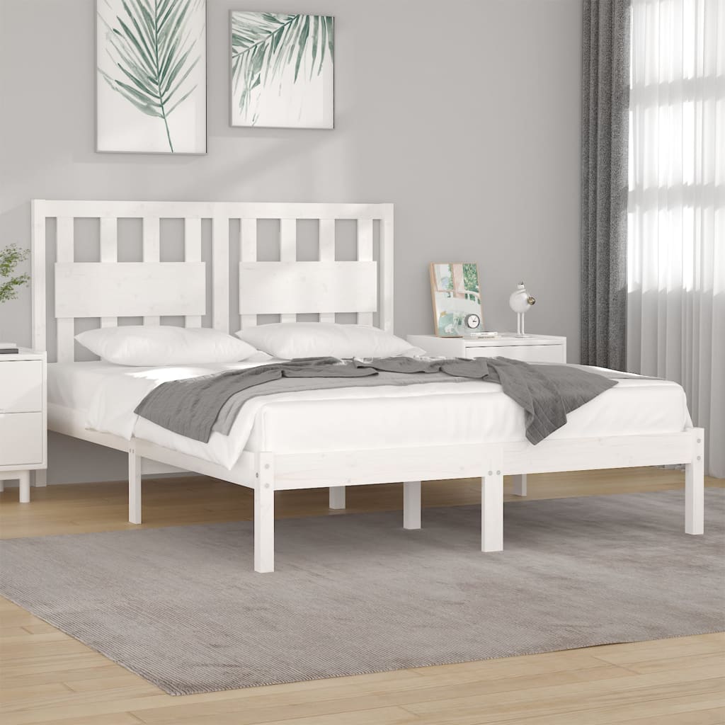 Bed Frame without Mattress White Solid Wood Super King