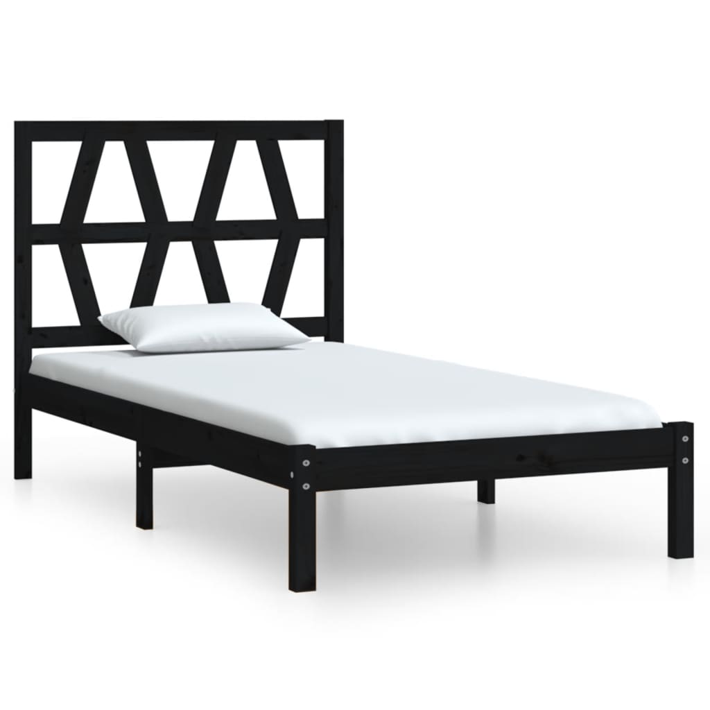 Bed Frame without Mattress Black Solid Wood Small Single