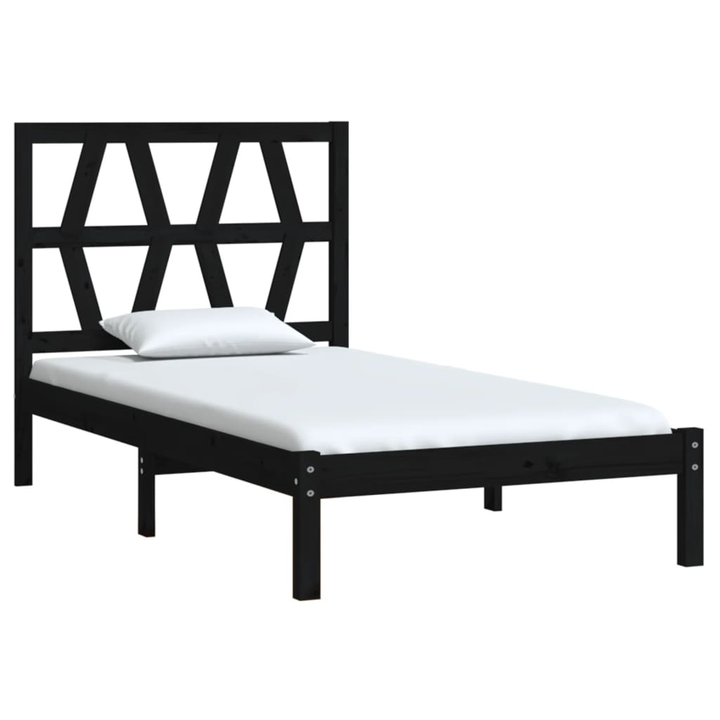 Bed Frame without Mattress Black Solid Wood Small Single