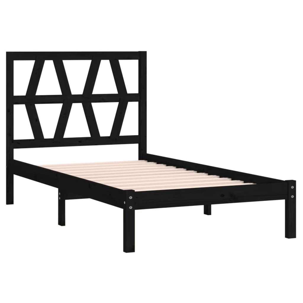 Bed Frame without Mattress Black Solid Wood Small Single