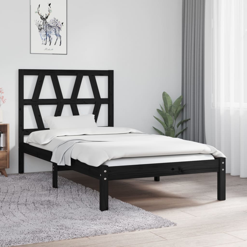 Bed Frame without Mattress Black Solid Wood Small Single