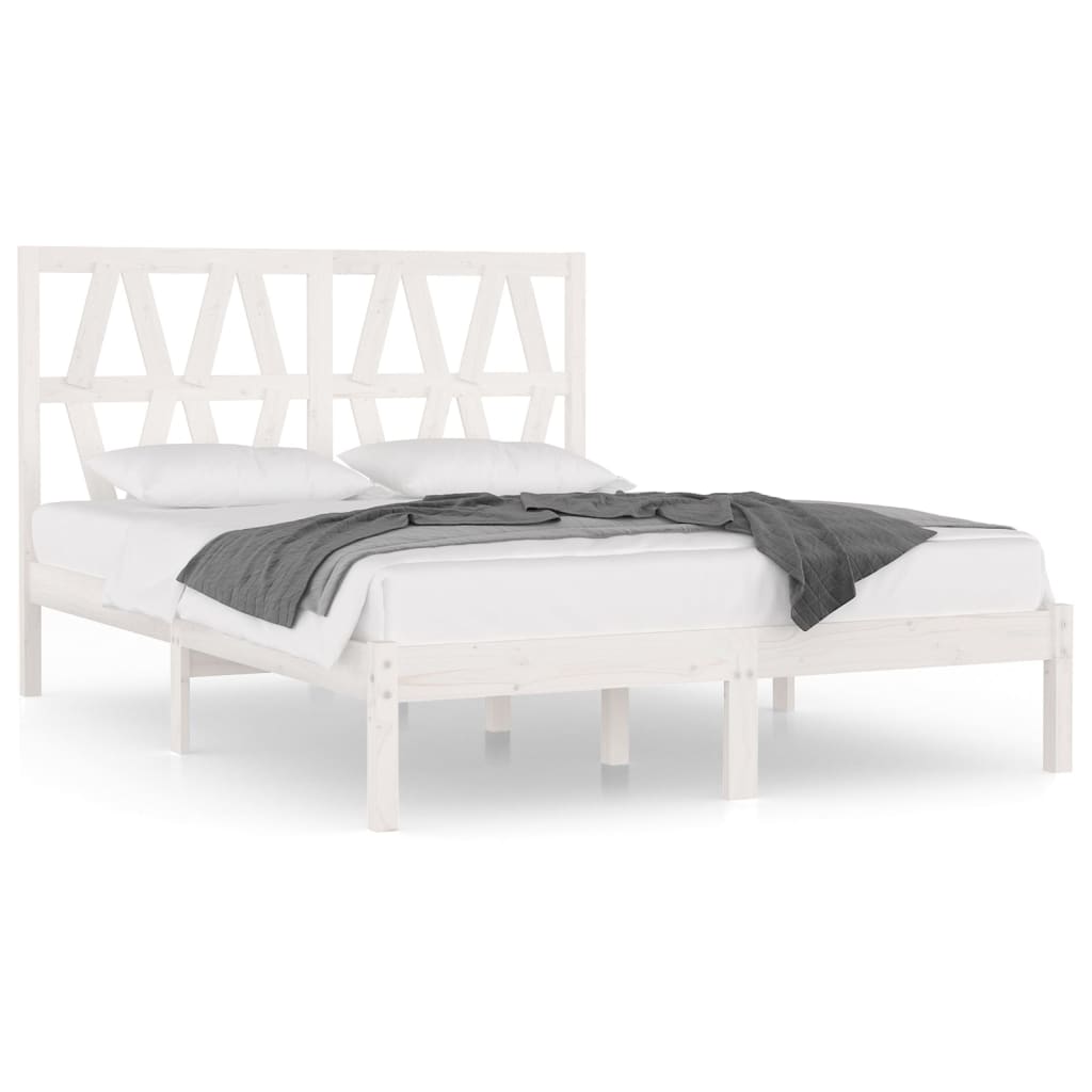 Bed Frame without Mattress White Solid Wood Small Double