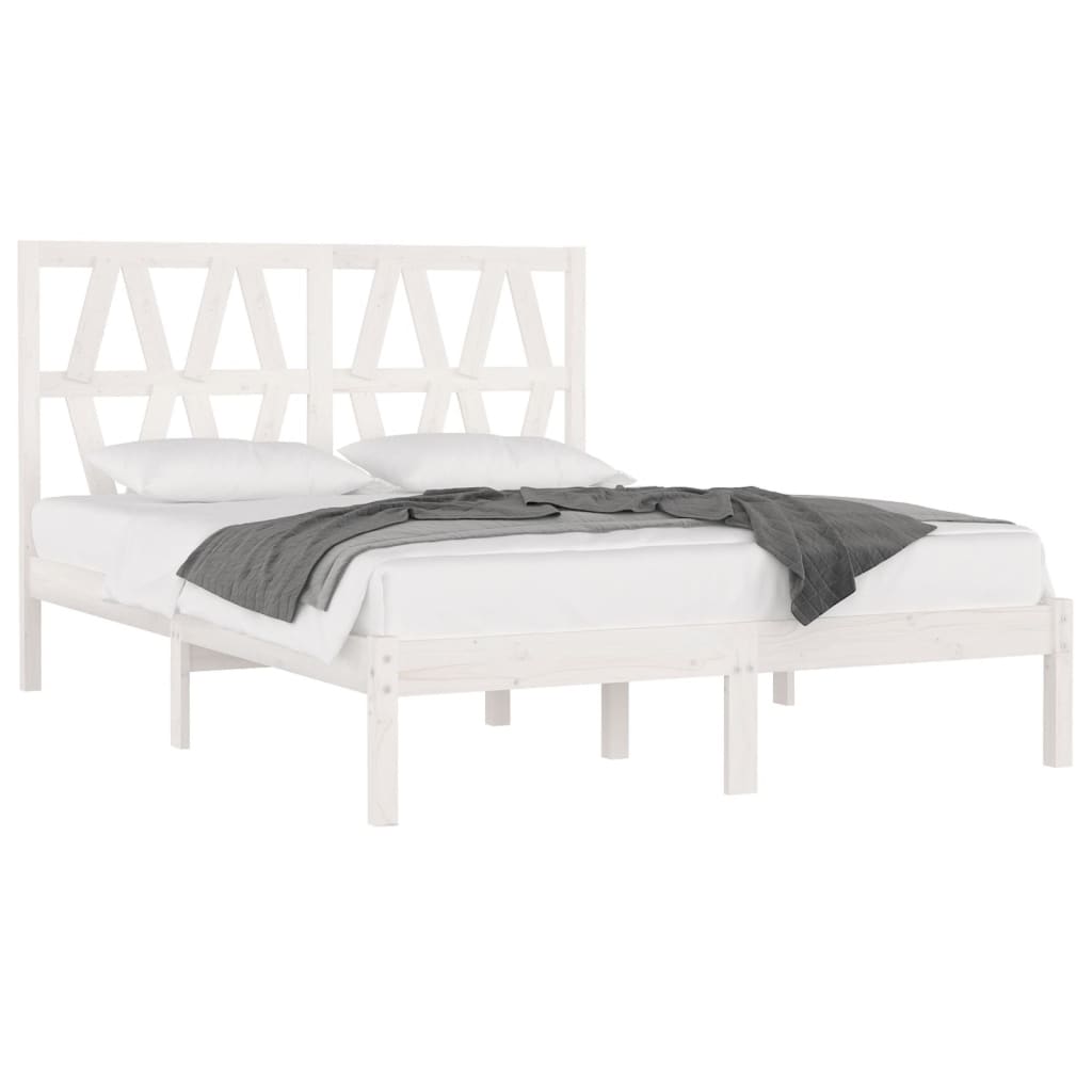 Bed Frame without Mattress White Solid Wood Small Double