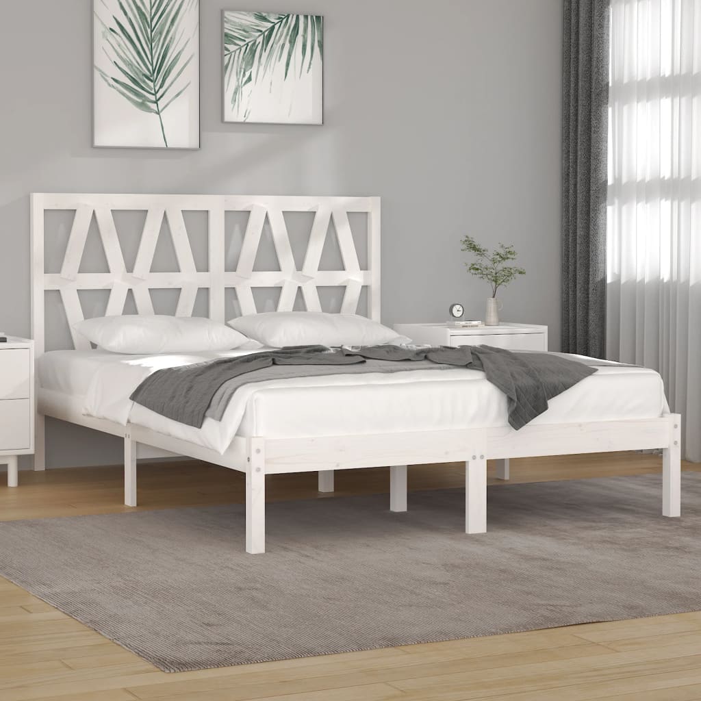 Bed Frame without Mattress White Solid Wood Small Double