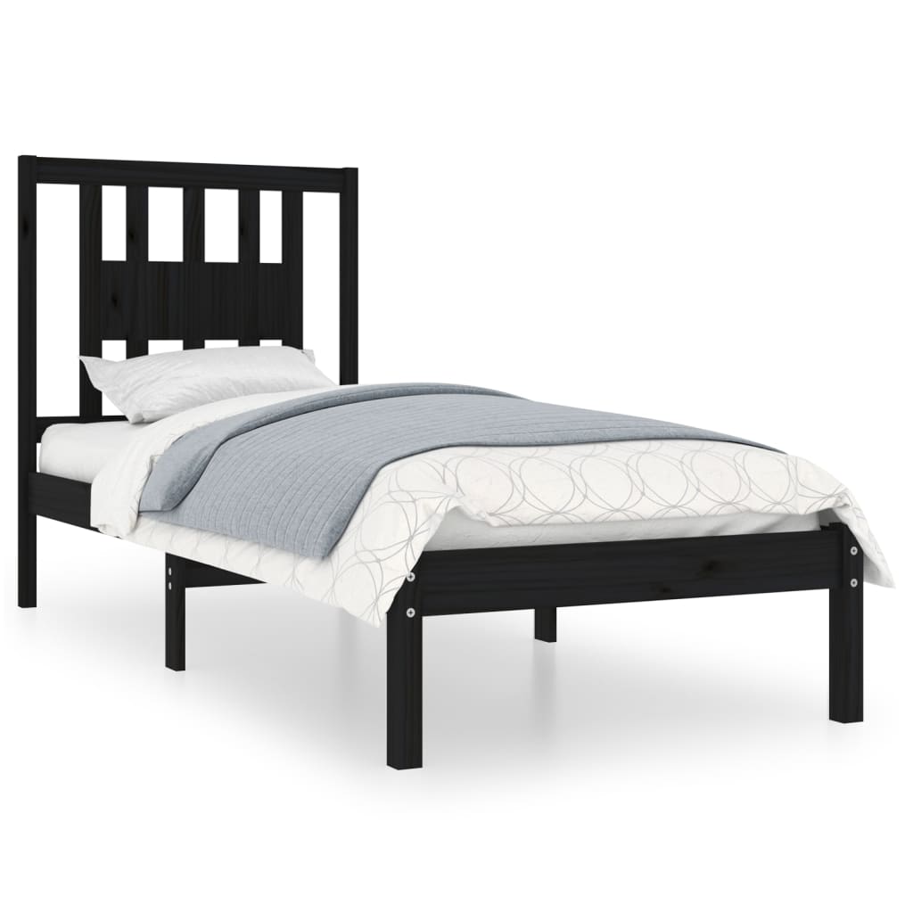 Bed Frame without Mattress Black Solid Wood Small Single