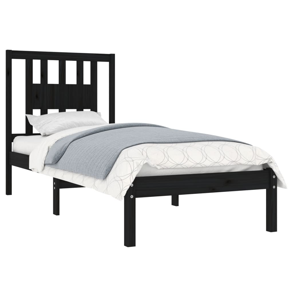 Bed Frame without Mattress Black Solid Wood Small Single