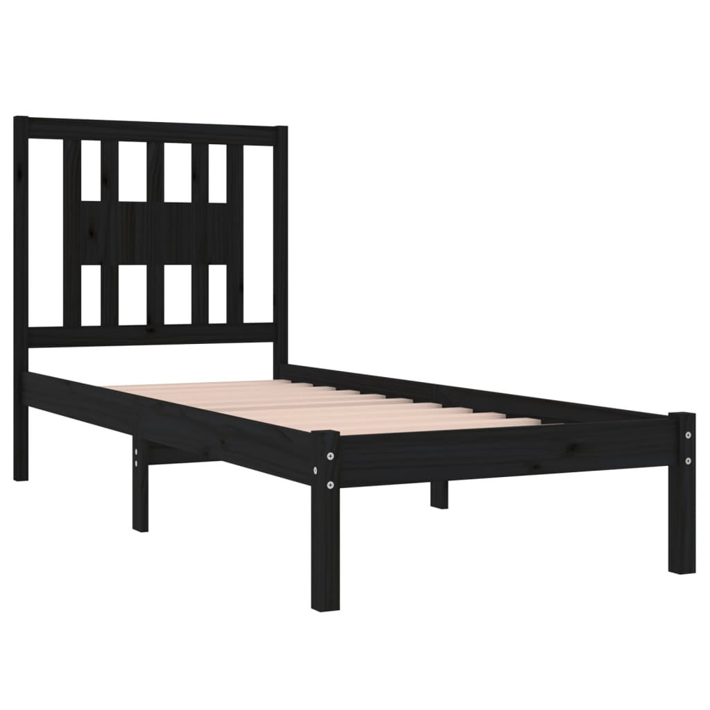 Bed Frame without Mattress Black Solid Wood Small Single