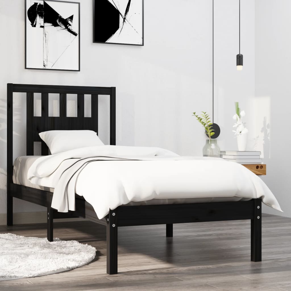 Bed Frame without Mattress Black Solid Wood Small Single