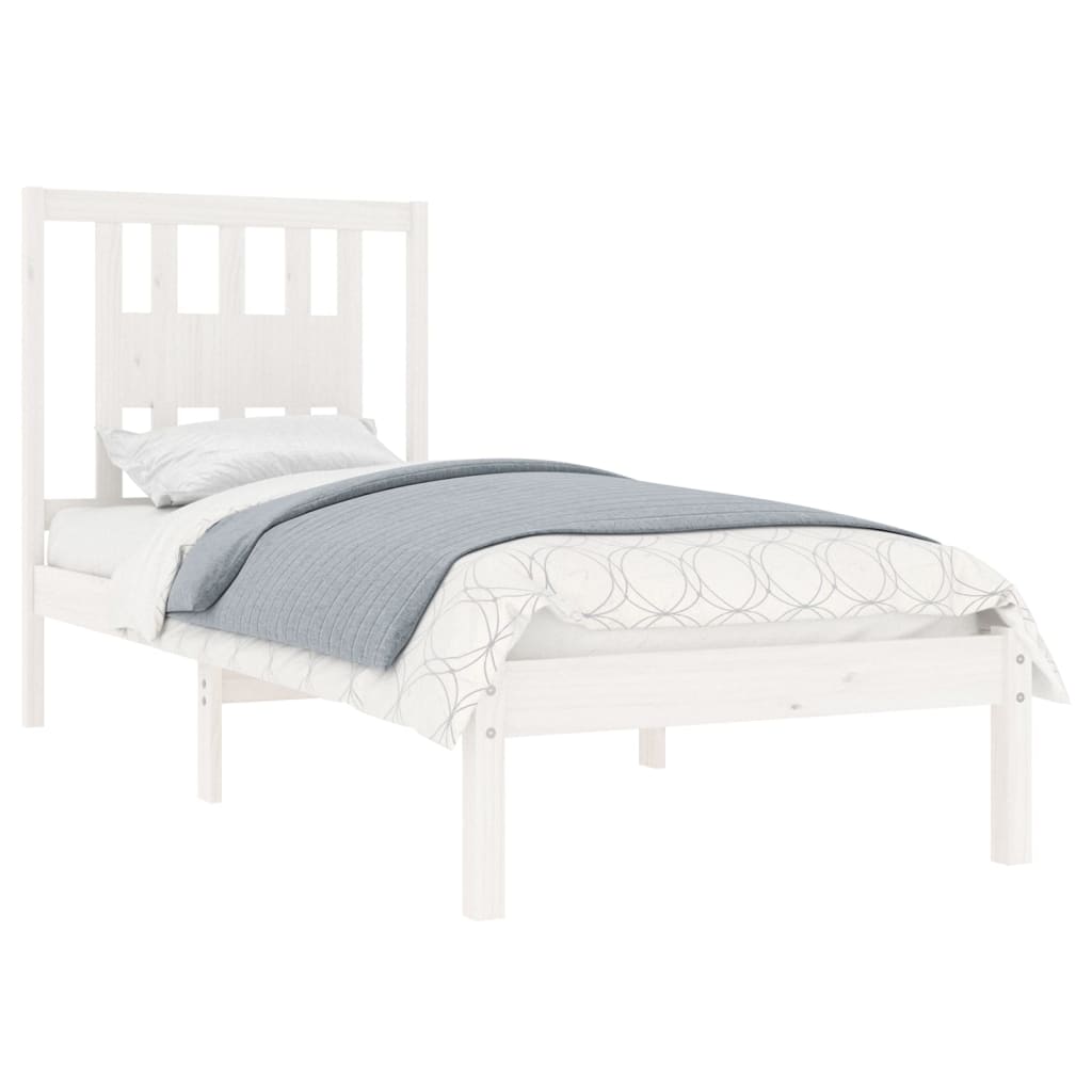 Bed Frame without Mattress White Solid Wood Single