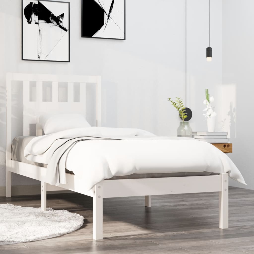 Bed Frame without Mattress White Solid Wood Single