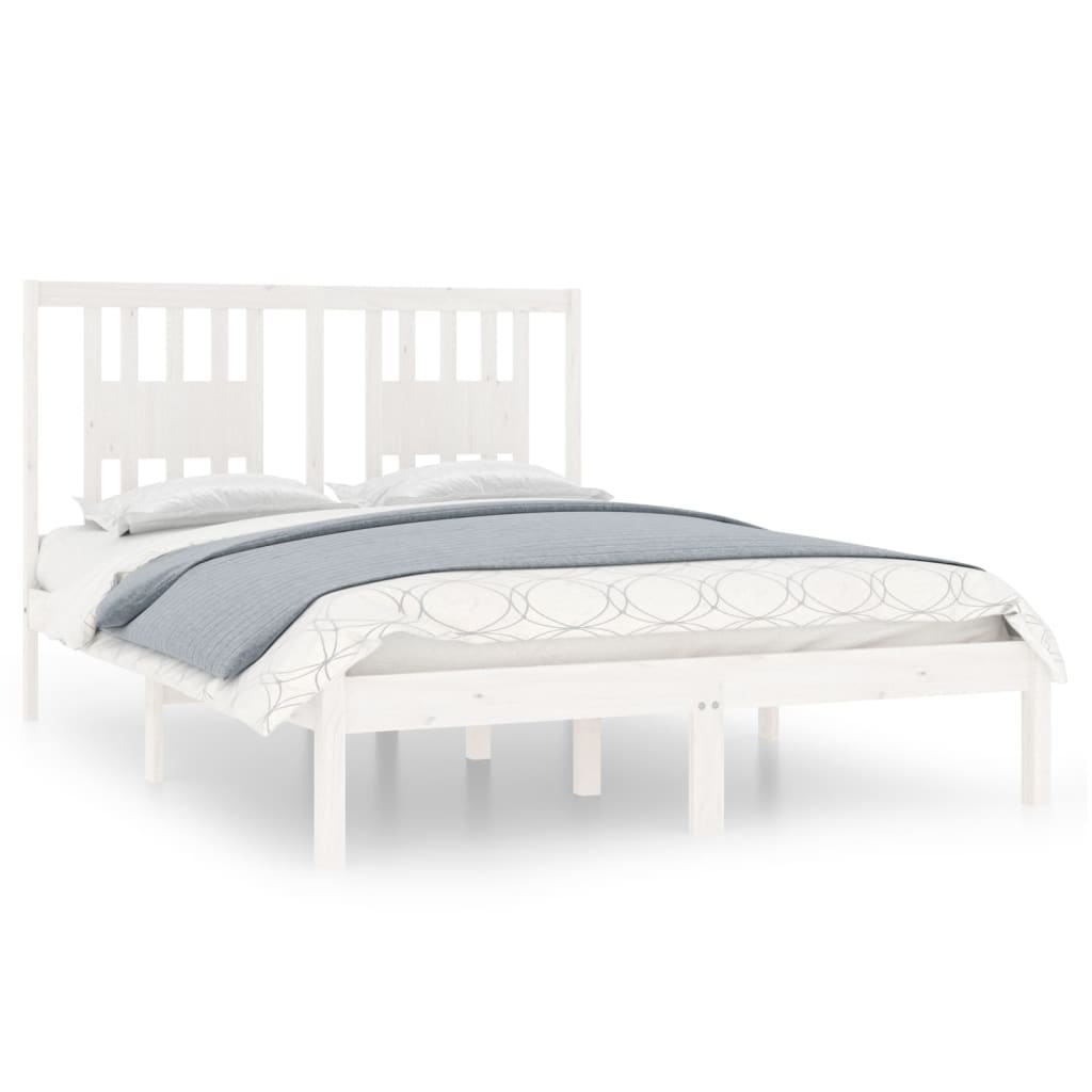 Bed Frame without Mattress White Solid Wood Double