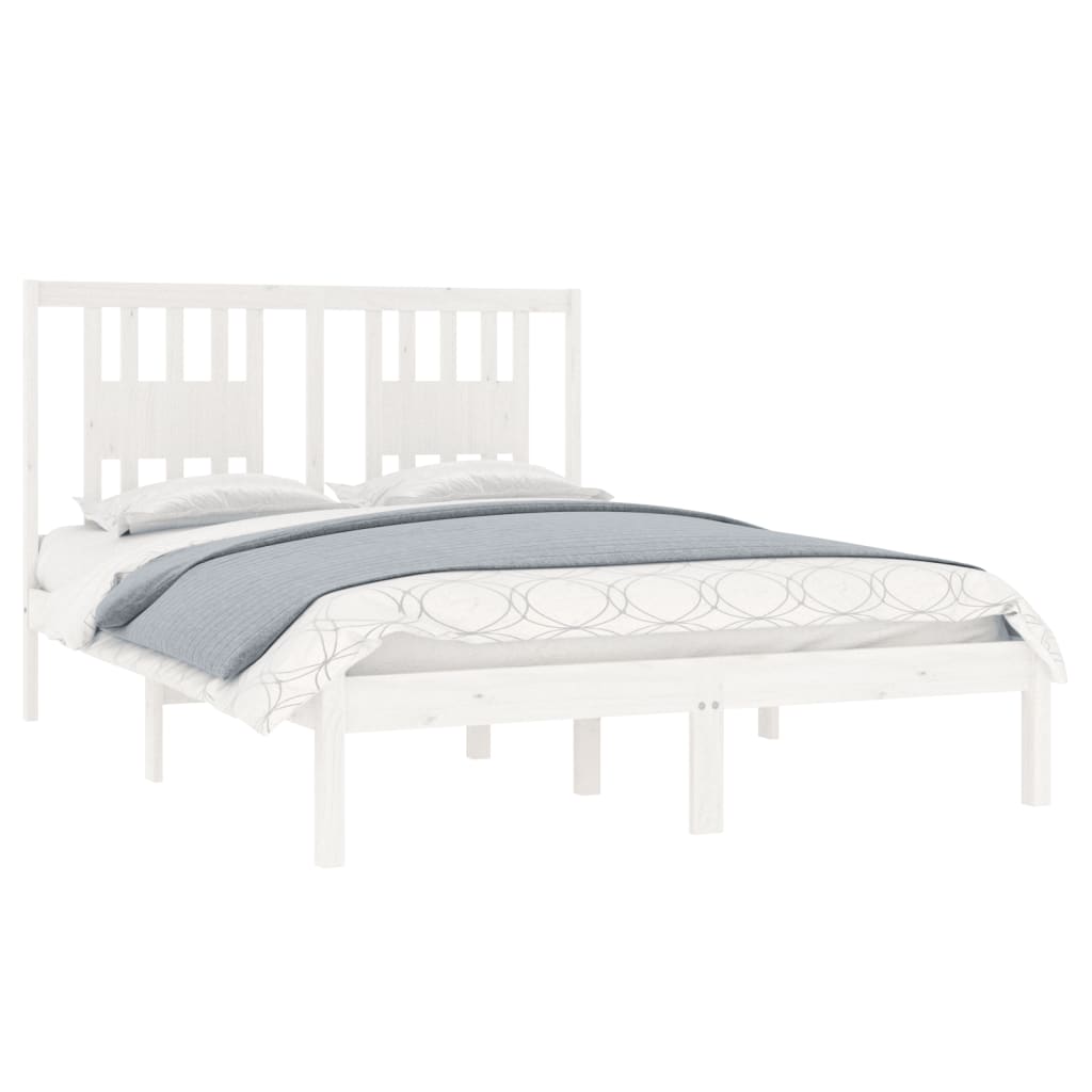 Bed Frame without Mattress White Solid Wood Double