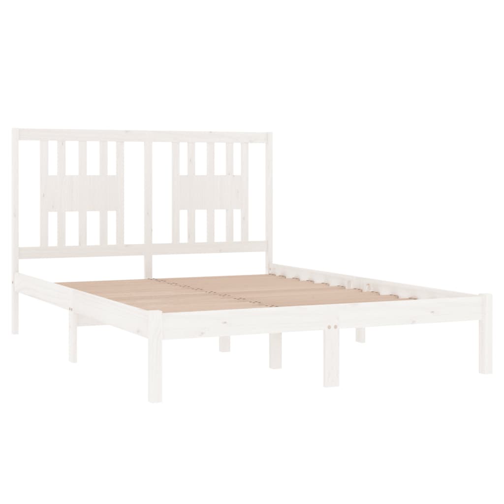 Bed Frame without Mattress White Solid Wood Double