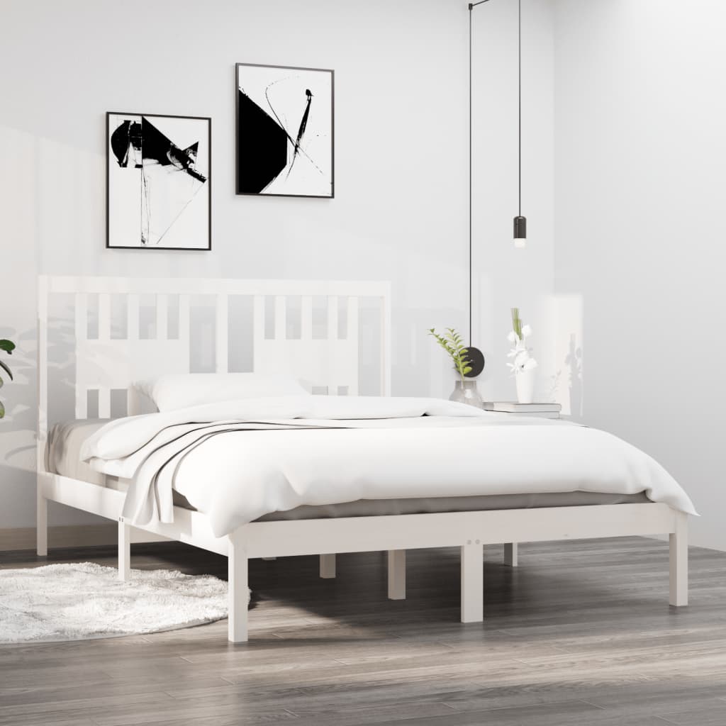 Bed Frame without Mattress White Solid Wood Double